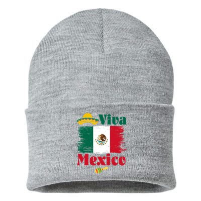 Viva Mexico Flag Mexican Independence Day Sustainable Knit Beanie