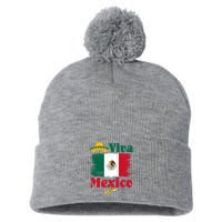 Viva Mexico Flag Mexican Independence Day Pom Pom 12in Knit Beanie