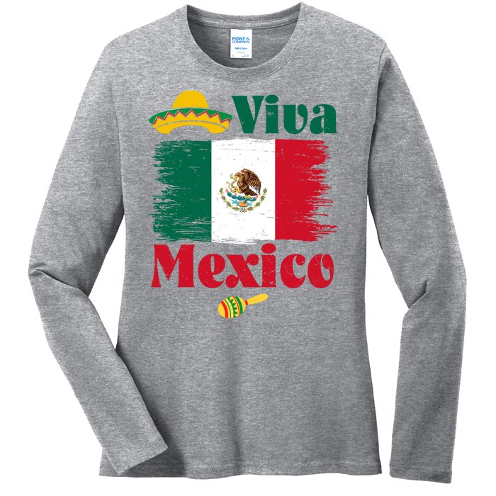 Viva Mexico Flag Mexican Independence Day Ladies Long Sleeve Shirt