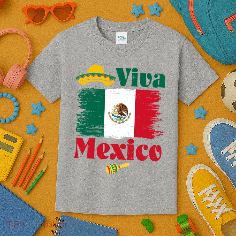 Viva Mexico Flag Mexican Independence Day Kids T-Shirt