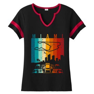 Vintage Miami Formula Racing Track Circuit Fan Ladies Halftime Notch Neck Tee