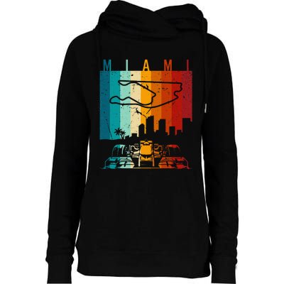 Vintage Miami Formula Racing Track Circuit Fan Womens Funnel Neck Pullover Hood