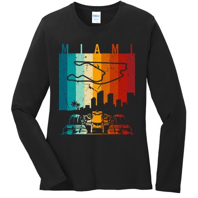 Vintage Miami Formula Racing Track Circuit Fan Ladies Long Sleeve Shirt