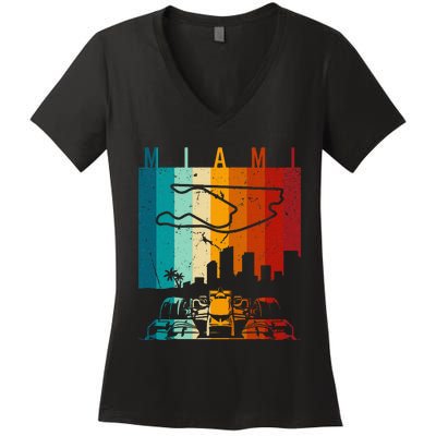 Vintage Miami Formula Racing Track Circuit Fan Women's V-Neck T-Shirt