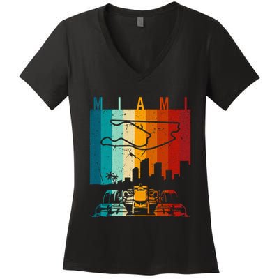 Vintage Miami Formula Racing Track Circuit Women's V-Neck T-Shirt