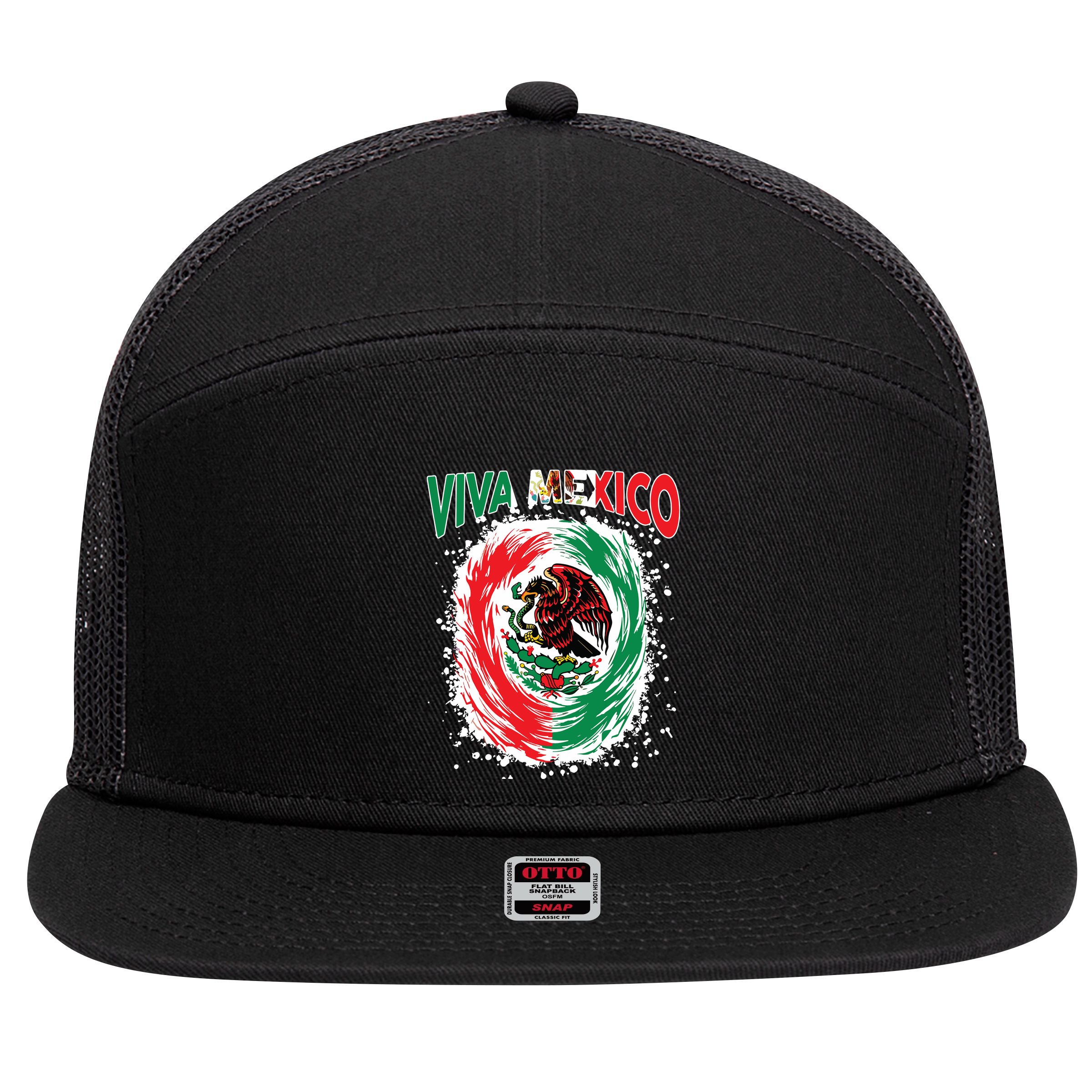 Viva Mexico Flag Mexican Independence Day 7 Panel Mesh Trucker Snapback Hat