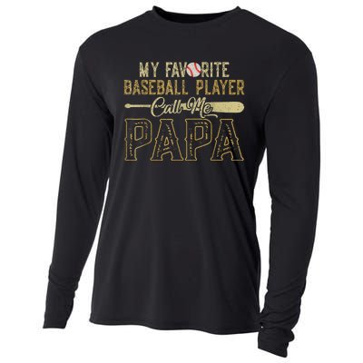 Vintage My Favorite Baseball Player Calls Me Papa Cooling Performance Long Sleeve Crew