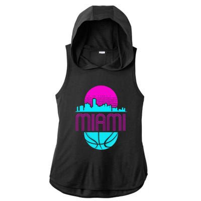 Vintage Miami Florida Cityscape Retro Basketball Ladies PosiCharge Tri-Blend Wicking Draft Hoodie Tank