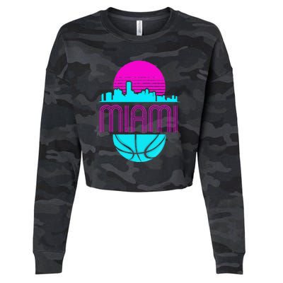 Vintage Miami Florida Cityscape Retro Basketball Cropped Pullover Crew