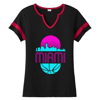 Vintage Miami Florida Cityscape Retro Basketball Ladies Halftime Notch Neck Tee