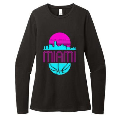 Vintage Miami Florida Cityscape Retro Basketball Womens CVC Long Sleeve Shirt