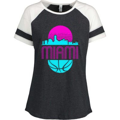 Vintage Miami Florida Cityscape Retro Basketball Enza Ladies Jersey Colorblock Tee