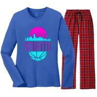 Vintage Miami Florida Cityscape Retro Basketball Women's Long Sleeve Flannel Pajama Set 