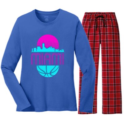 Vintage Miami Florida Cityscape Retro Basketball Women's Long Sleeve Flannel Pajama Set 