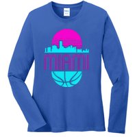 Vintage Miami Florida Cityscape Retro Basketball Ladies Long Sleeve Shirt