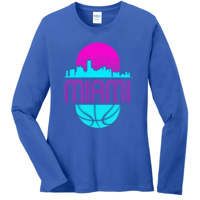 Vintage Miami Florida Cityscape Retro Basketball Ladies Long Sleeve Shirt