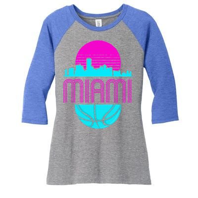 Vintage Miami Florida Cityscape Retro Basketball Women's Tri-Blend 3/4-Sleeve Raglan Shirt