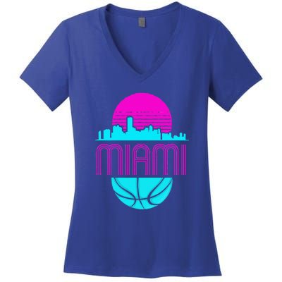 Vintage Miami Florida Cityscape Retro Basketball Women's V-Neck T-Shirt