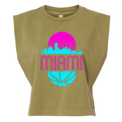 Vintage Miami Florida Cityscape Retro Basketball Garment-Dyed Women's Muscle Tee