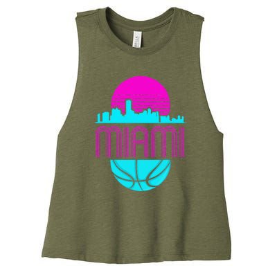 Vintage Miami Florida Cityscape Retro Basketball Women's Racerback Cropped Tank