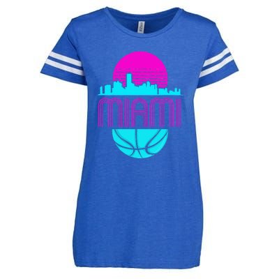 Vintage Miami Florida Cityscape Retro Basketball Enza Ladies Jersey Football T-Shirt