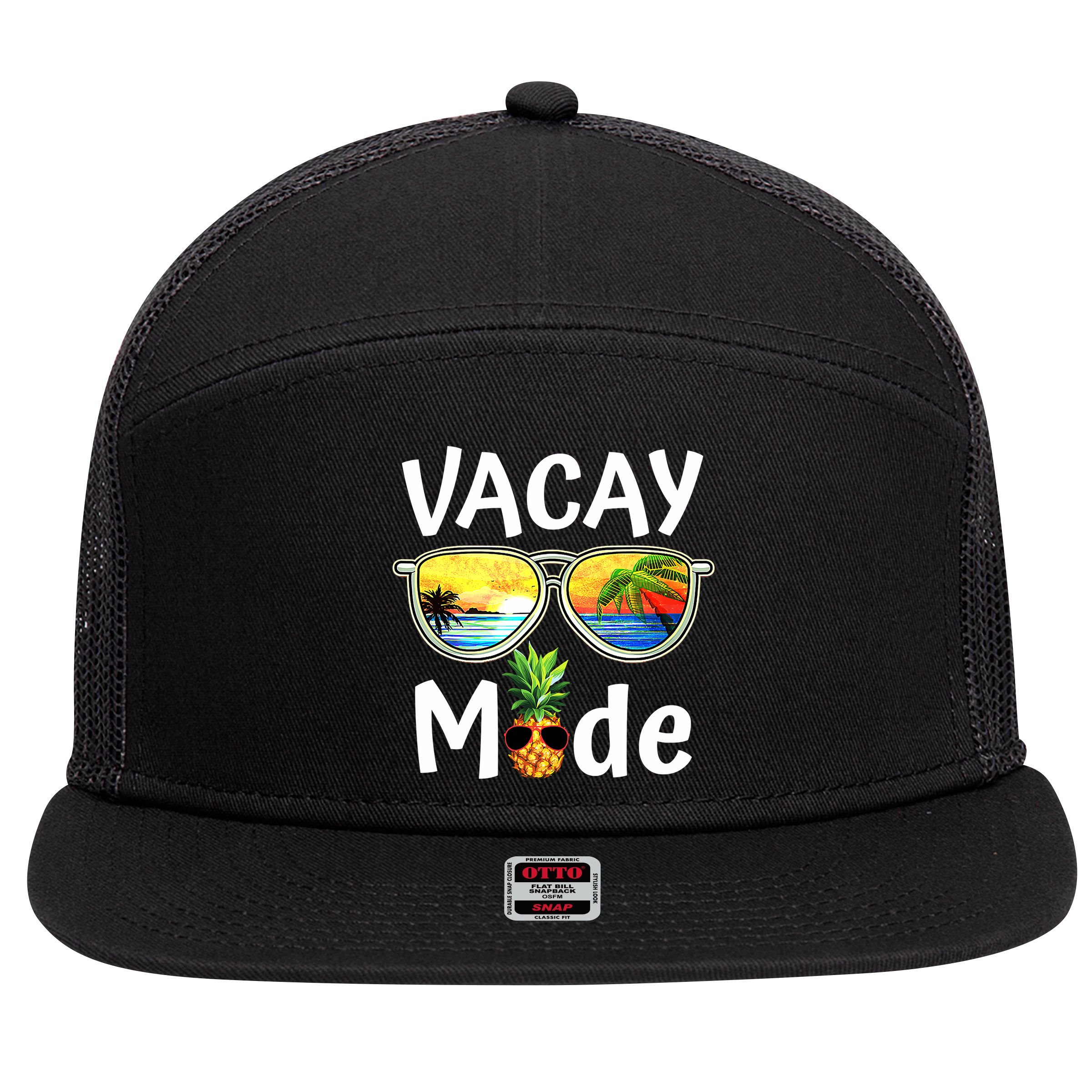 Vacay Mode Family Vacation Summer Sunglasses Beach Pineapple 7 Panel Mesh Trucker Snapback Hat