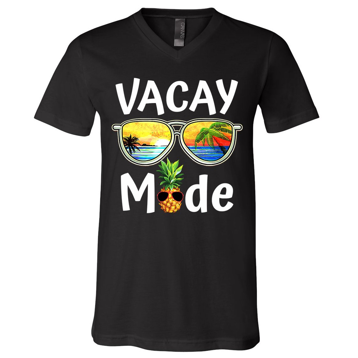 Vacay Mode Family Vacation Summer Sunglasses Beach Pineapple V-Neck T-Shirt