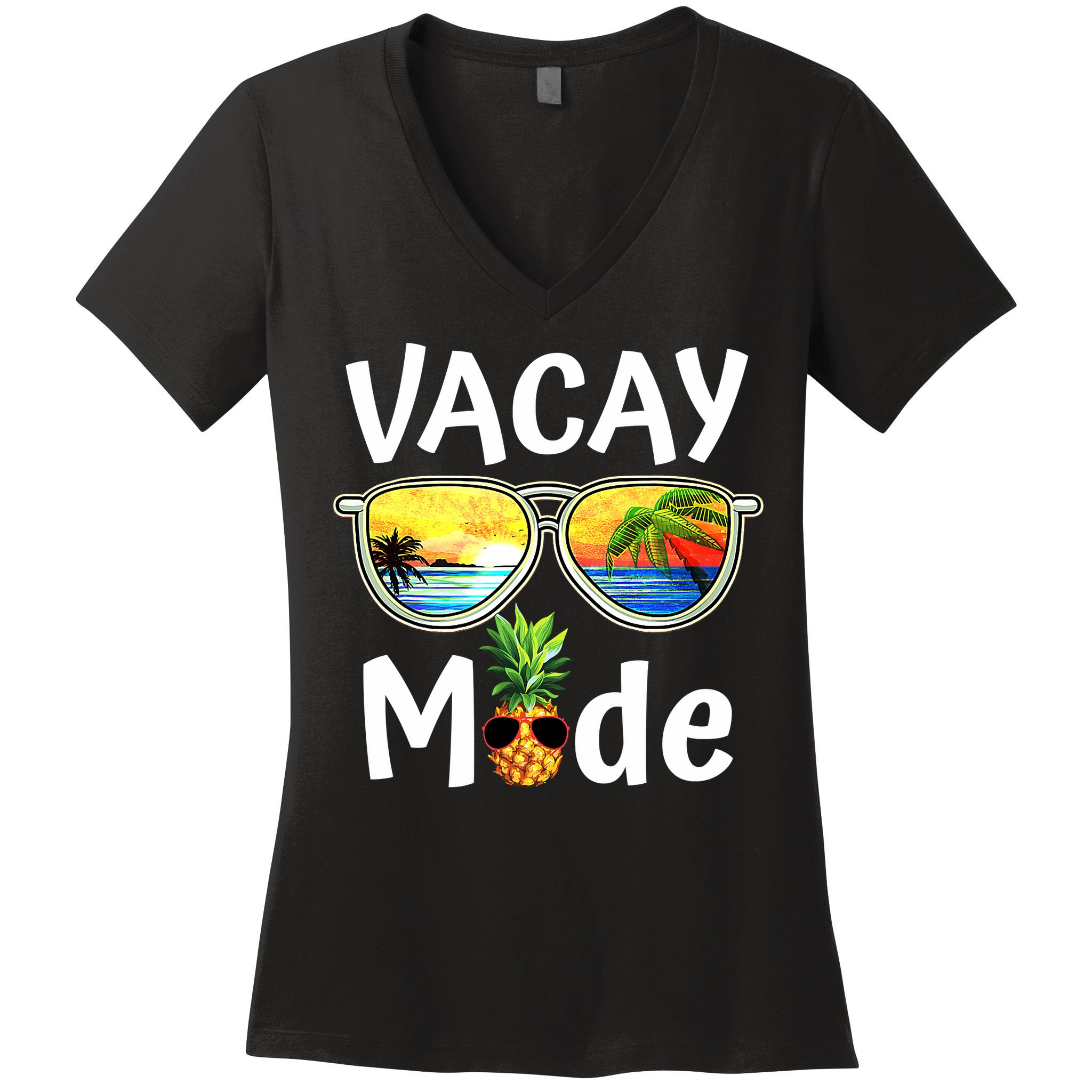 Vacay Mode Family Vacation Summer Sunglasses Beach Pineapple Women's V-Neck T-Shirt