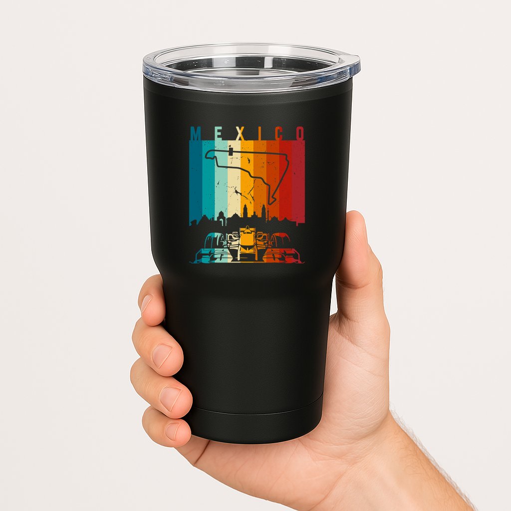 Vintage Mexico Formula Racing Track Circuit Fan Tumbler