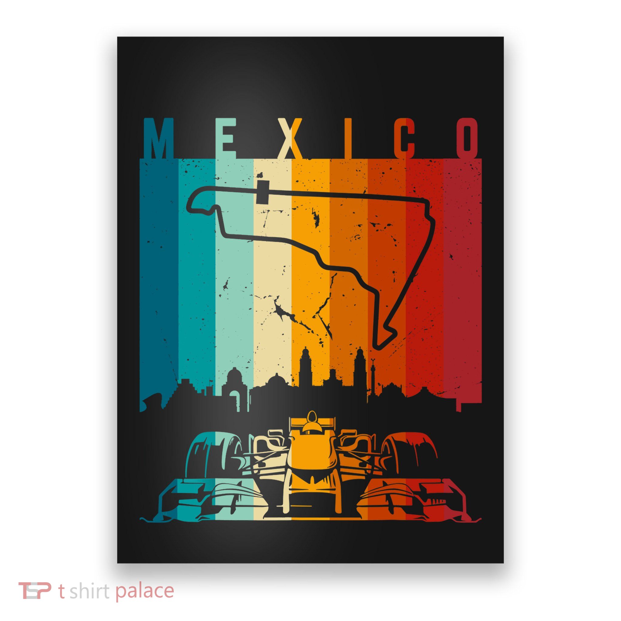 Vintage Mexico Formula Racing Track Circuit Fan Poster