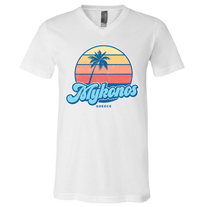 Vintage Mykonos Greece Classic 70s Retro Surfer V-Neck T-Shirt