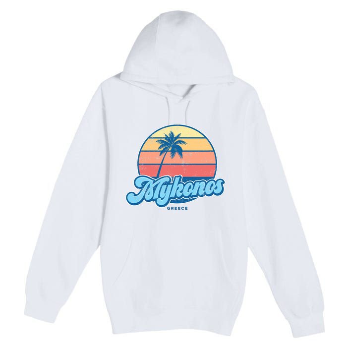 Vintage Mykonos Greece Classic 70s Retro Surfer Premium Pullover Hoodie