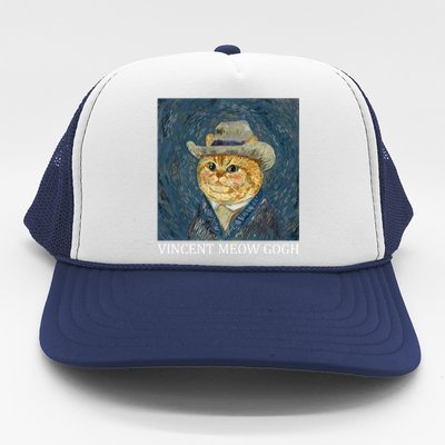 Vincent Meow Gogh Funny Starry Night Cat Van Gogh Cat Trucker Hat