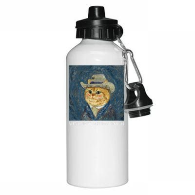 Vincent Meow Gogh Funny Starry Night Cat Van Gogh Cat Aluminum Water Bottle 