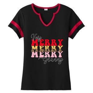 Very Merry Granny Boho Xmas Lights Leopard Christmas Pajama Cute Gift Ladies Halftime Notch Neck Tee