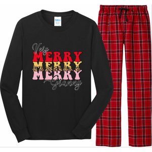 Very Merry Granny Boho Xmas Lights Leopard Christmas Pajama Cute Gift Long Sleeve Pajama Set