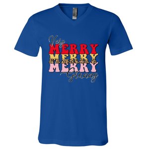 Very Merry Granny Boho Xmas Lights Leopard Christmas Pajama Cute Gift V-Neck T-Shirt