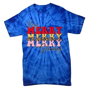 Very Merry Granny Boho Xmas Lights Leopard Christmas Pajama Cute Gift Tie-Dye T-Shirt