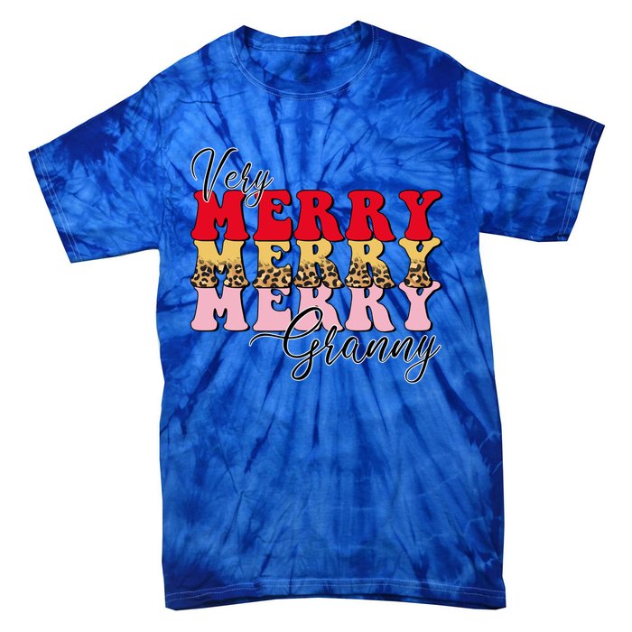 Very Merry Granny Boho Xmas Lights Leopard Christmas Pajama Cute Gift Tie-Dye T-Shirt