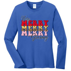 Very Merry Granny Boho Xmas Lights Leopard Christmas Pajama Cute Gift Ladies Long Sleeve Shirt