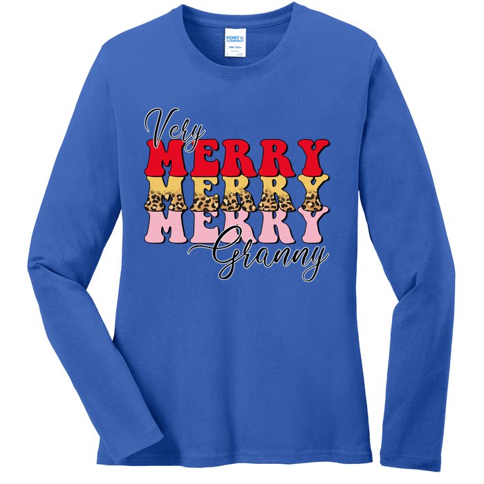 Very Merry Granny Boho Xmas Lights Leopard Christmas Pajama Cute Gift Ladies Long Sleeve Shirt