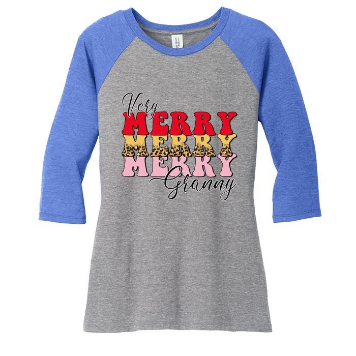 Very Merry Granny Boho Xmas Lights Leopard Christmas Pajama Cute Gift Women's Tri-Blend 3/4-Sleeve Raglan Shirt