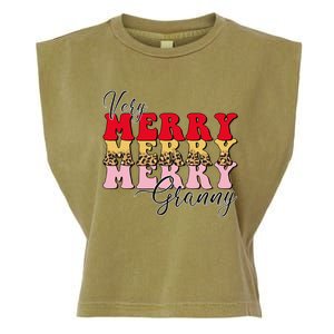 Very Merry Granny Boho Xmas Lights Leopard Christmas Pajama Cute Gift Garment-Dyed Women's Muscle Tee