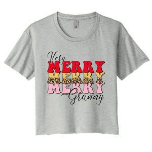 Very Merry Granny Boho Xmas Lights Leopard Christmas Pajama Cute Gift Women's Crop Top Tee