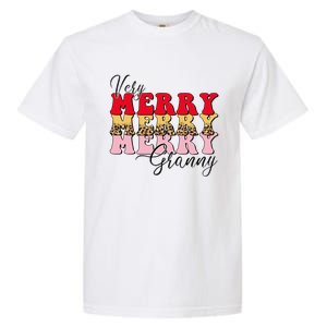 Very Merry Granny Boho Xmas Lights Leopard Christmas Pajama Cute Gift Garment-Dyed Heavyweight T-Shirt