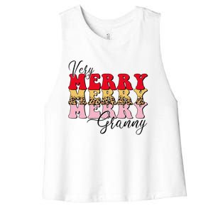 Very Merry Granny Boho Xmas Lights Leopard Christmas Pajama Cute Gift Women's Racerback Cropped Tank