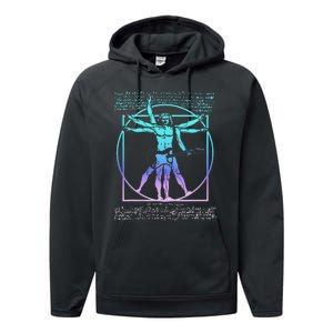 Vitruvian Man Guitarist Rock Star Leonardo Da Vinci Guitar Performance Fleece Hoodie