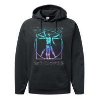 Vitruvian Man Guitarist Rock Star Leonardo Da Vinci Guitar Performance Fleece Hoodie