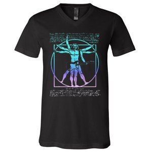 Vitruvian Man Guitarist Rock Star Leonardo Da Vinci Guitar V-Neck T-Shirt