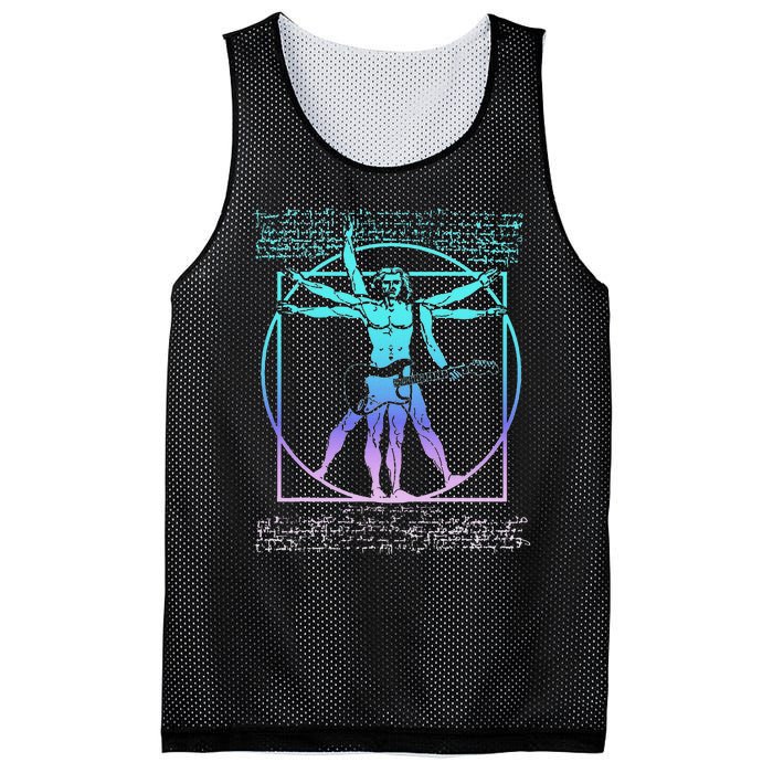 Vitruvian Man Guitarist Rock Star Leonardo Da Vinci Guitar Mesh Reversible Basketball Jersey Tank